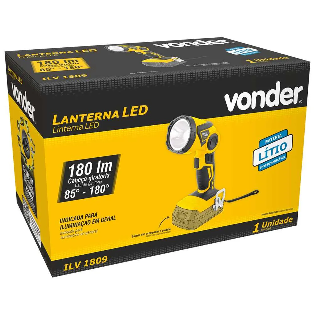 Lanterna de LED bateria intercambiável de 18 V sem bateria e carregador ILV 1809 VONDER