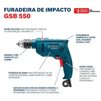 Furadeira de impacto GSB 550 RE 550W + 14 acessórios BOSCH - imagem 4