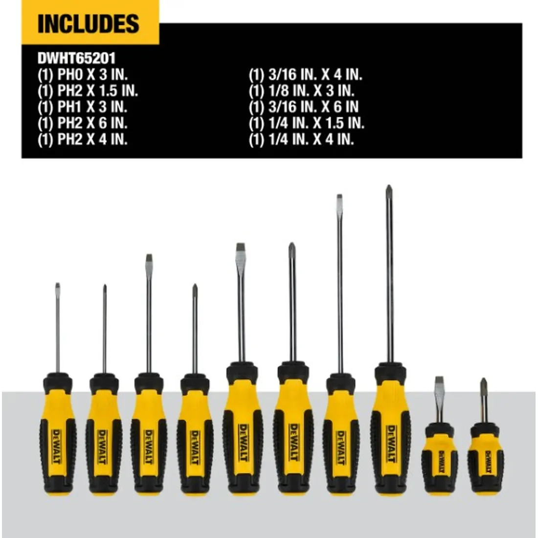 Jogo de chave de fenda/Phillips Grip 10 peças DWHT65201 Dewalt