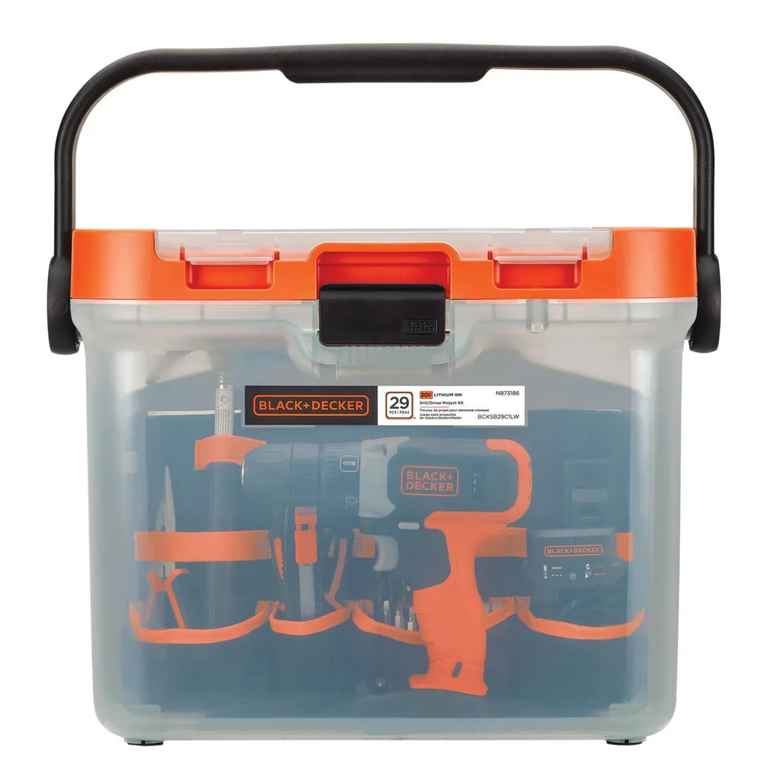 Kit Projeto para casa Parafusadeira/ Furadeira de Impacto 20V 3/8" com 29 acessórios e caixa organizadora BCKSB29C04-BR BLACK DECKER