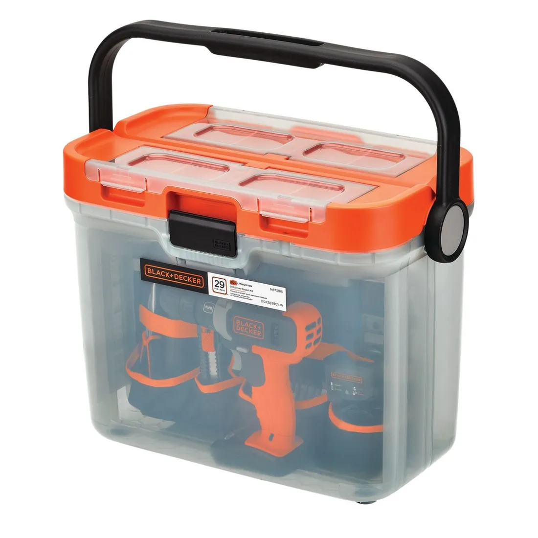 Kit Projeto para casa Parafusadeira/ Furadeira de Impacto 20V 3/8" com 29 acessórios e caixa organizadora BCKSB29C04-BR BLACK DECKER