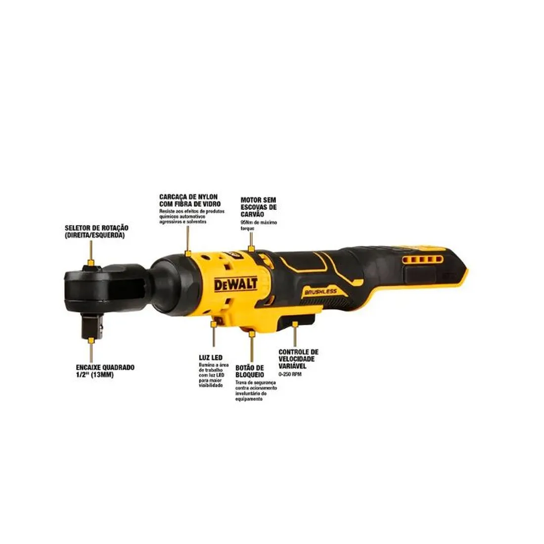 Chave catraca 1/2 ratchet 20V(95NM) - DEWALT DCF512B