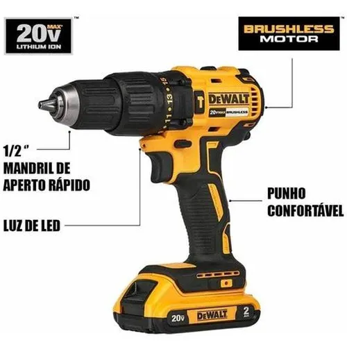 Parafusadeira/Furadeira de Impacto Brushless 1/2 Pol. com 2 Baterias 20V Li-Ion Carregador Bivolt e Maleta - DEWALT DCD7781D2-BR