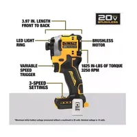 PARAFUSADEIRA IMPACTO 1/4 20V S/ BATERIA/CARREGADOR 205NM DCF850B DEWALT - imagem 2