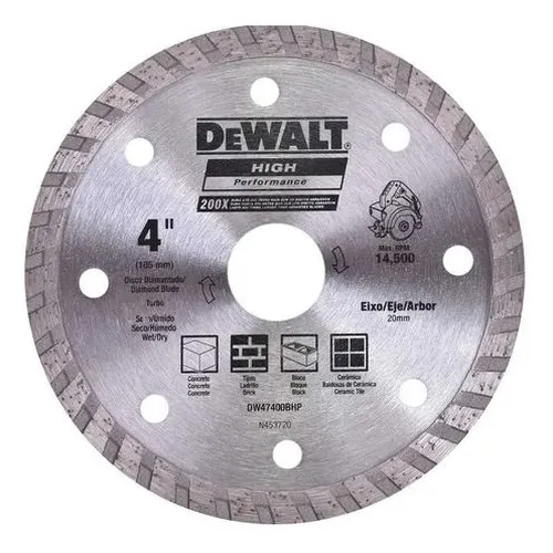 DISCO DIAMANTADO 4" 105MM TURBO - FURO 20MM PARA USO EM SERRA MÁRMORE - DEWALT DW47400BHP