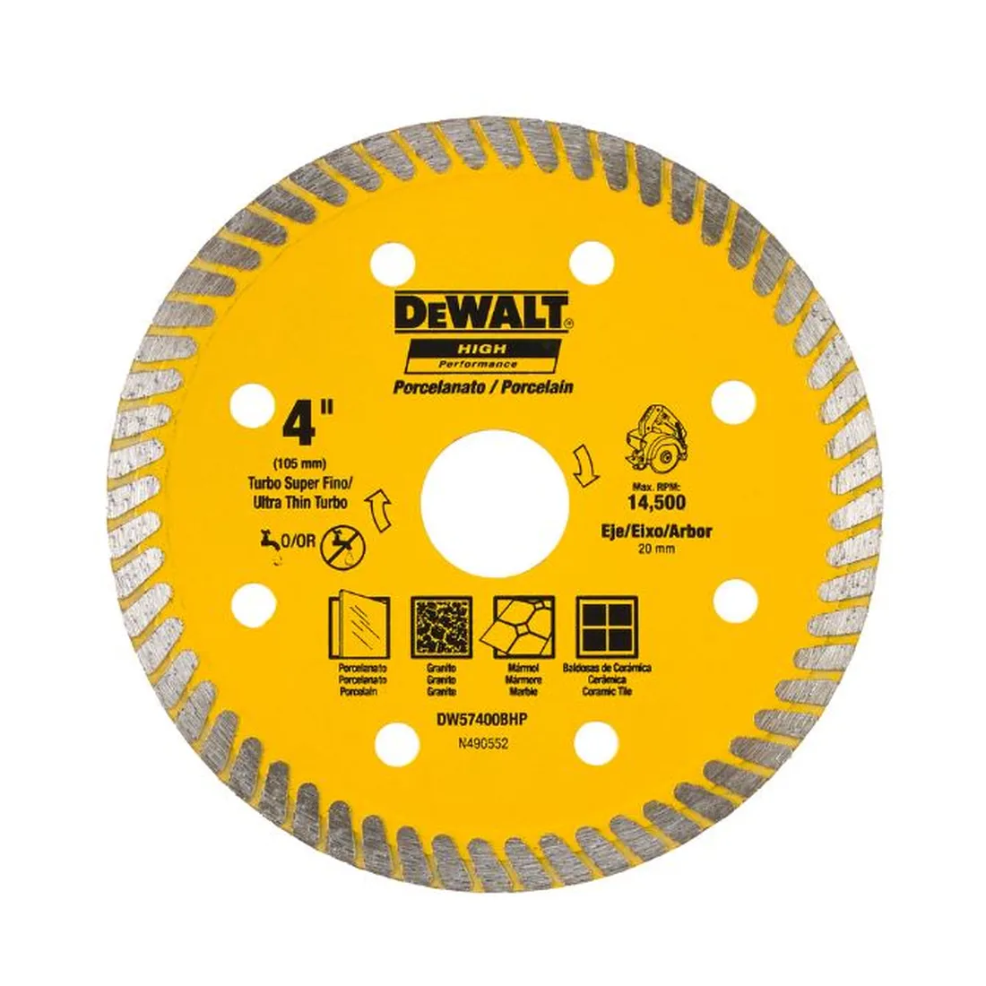DISCO DIAMANTADO PORCELANATO 4" (105MM) - SERRA MÁRMORE - DEWALT DW57400BHP