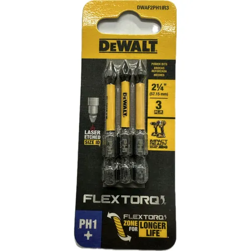 BITS PHILLIPS PH1 FLEXTORQ 2.1/4'' (5,7CM) CARTELA COM 3 UNIDADES DWAF2PH1IR3 DEWALT