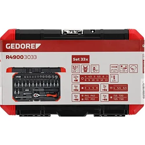 Jogo de Soquetes com Encaixe de 1/4 Pol. com 33 Peças - GEDORE RED R49003033
