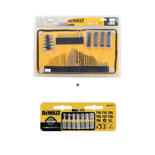 Jogo de Brocas e Bits com Estojo Velcro Dewalt - 98 Peças DT7981- QZ + Jogo de bits torx Dewalt DWA1TS-7
