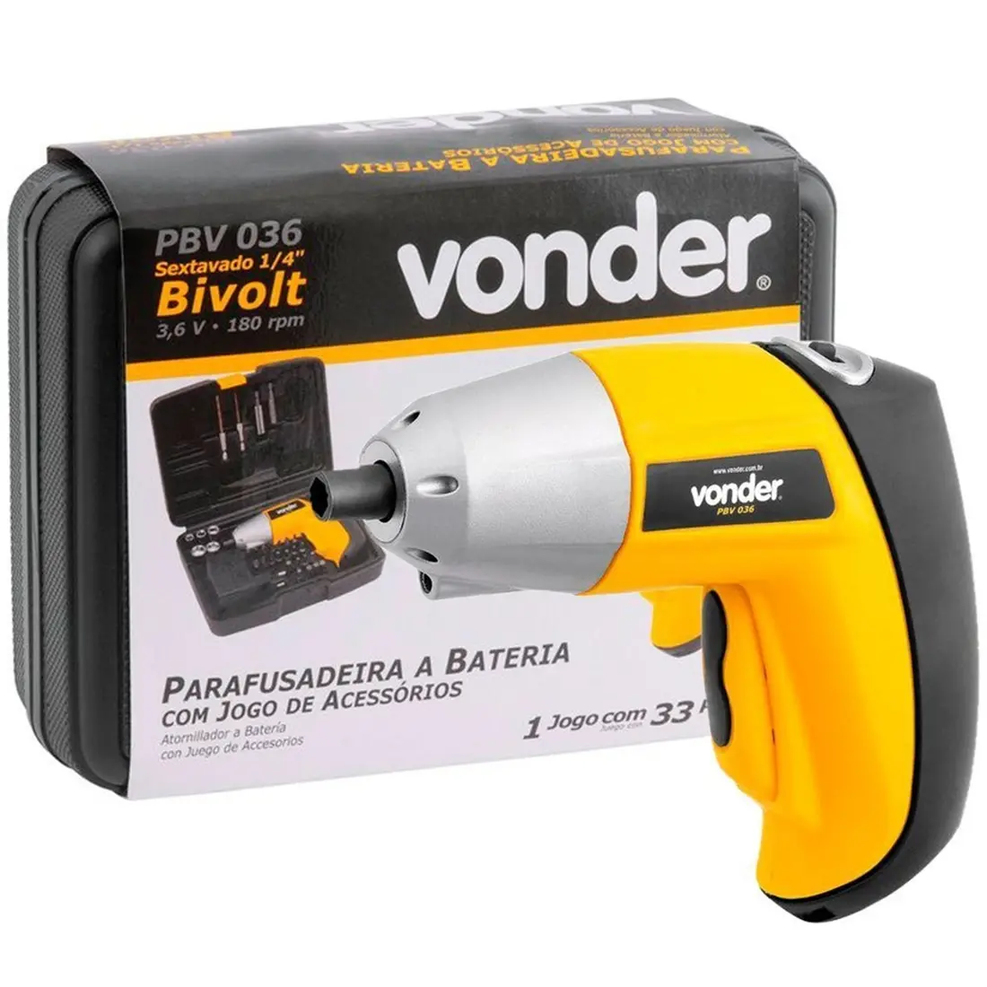 Parafusadeira a bateria 3,6 V Carregador bivolt PBV 036 - Vonder - imagem 1