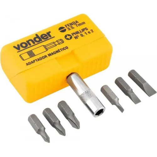 Kit Jogo Bits/ponteiras 7 Pçs + Estojo Encaixe 1/4" -  Vonder