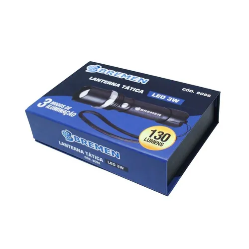 Lanterna tática led XPE 3W 130LM c/bateria - BREMEN 8096