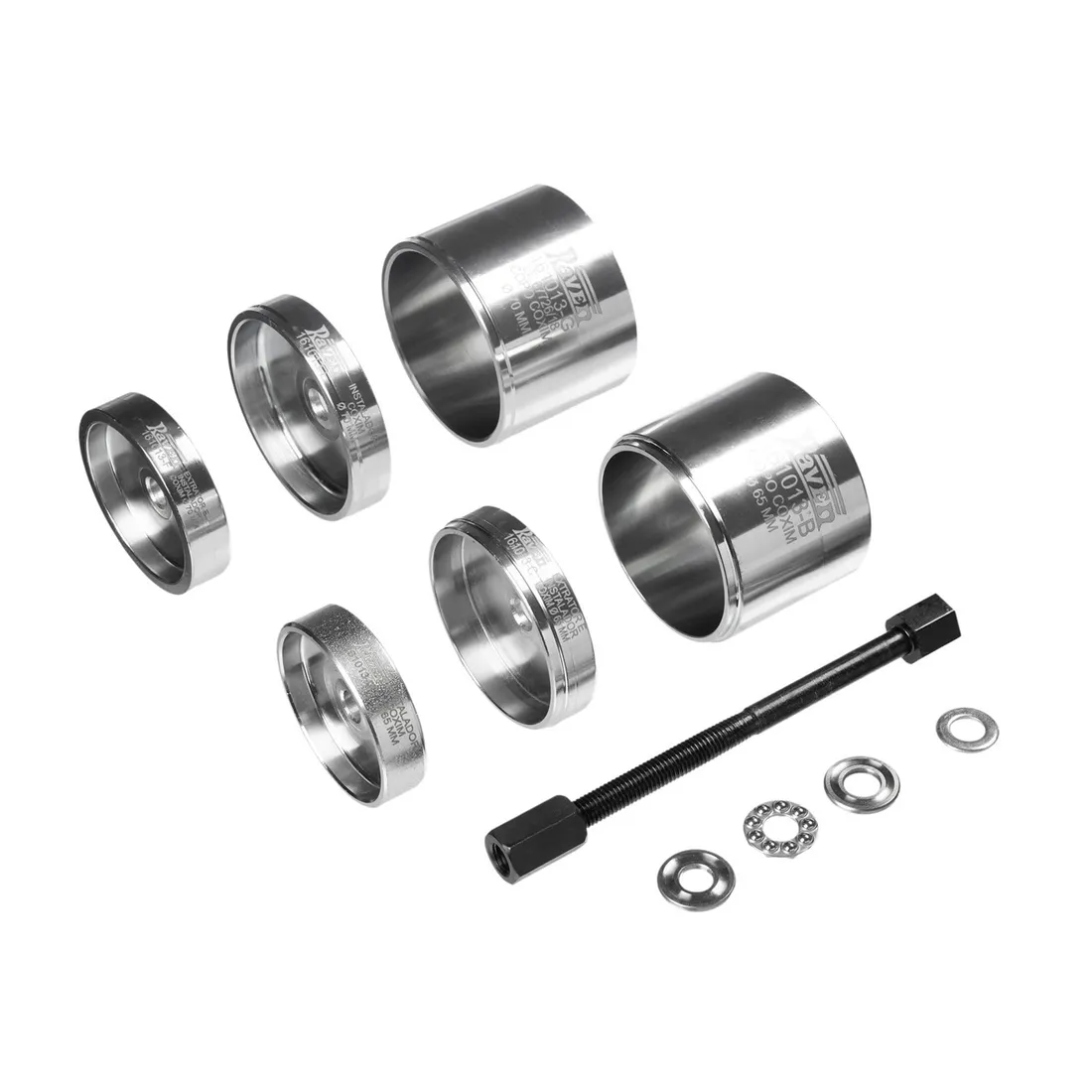 Conjunto extrator e instalador da bucha (com diâmetro de 65 ou 70 mm) do coxim inferior do motor de veículos Peugeot e Citroën 161013 RAVEN