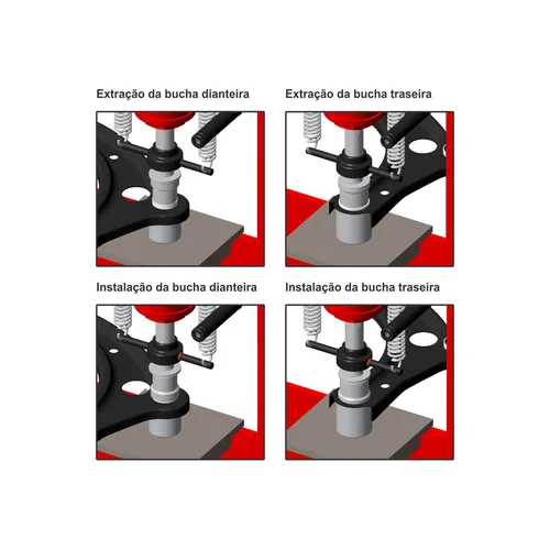 Conjunto com 5 peças para extrair e instalar, em prensa, as buchas dos braços oscilantes de suspensão dianteira veiculos Nissan 233002 RAVEN 