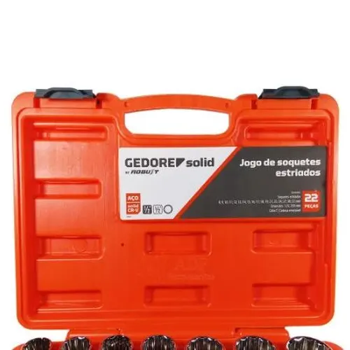 Jogo de Soquetes Estriados 1/2 Pol. 8 a 32mm e Acessórios com 22 Peças - ROBUST-D26-22AM