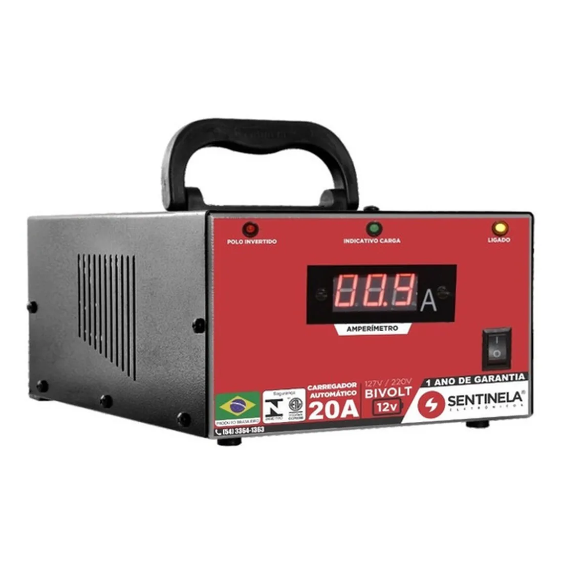 CARREGADOR DE BATERIA 20A s/auxiliar 12V - SENTINELA CA2012