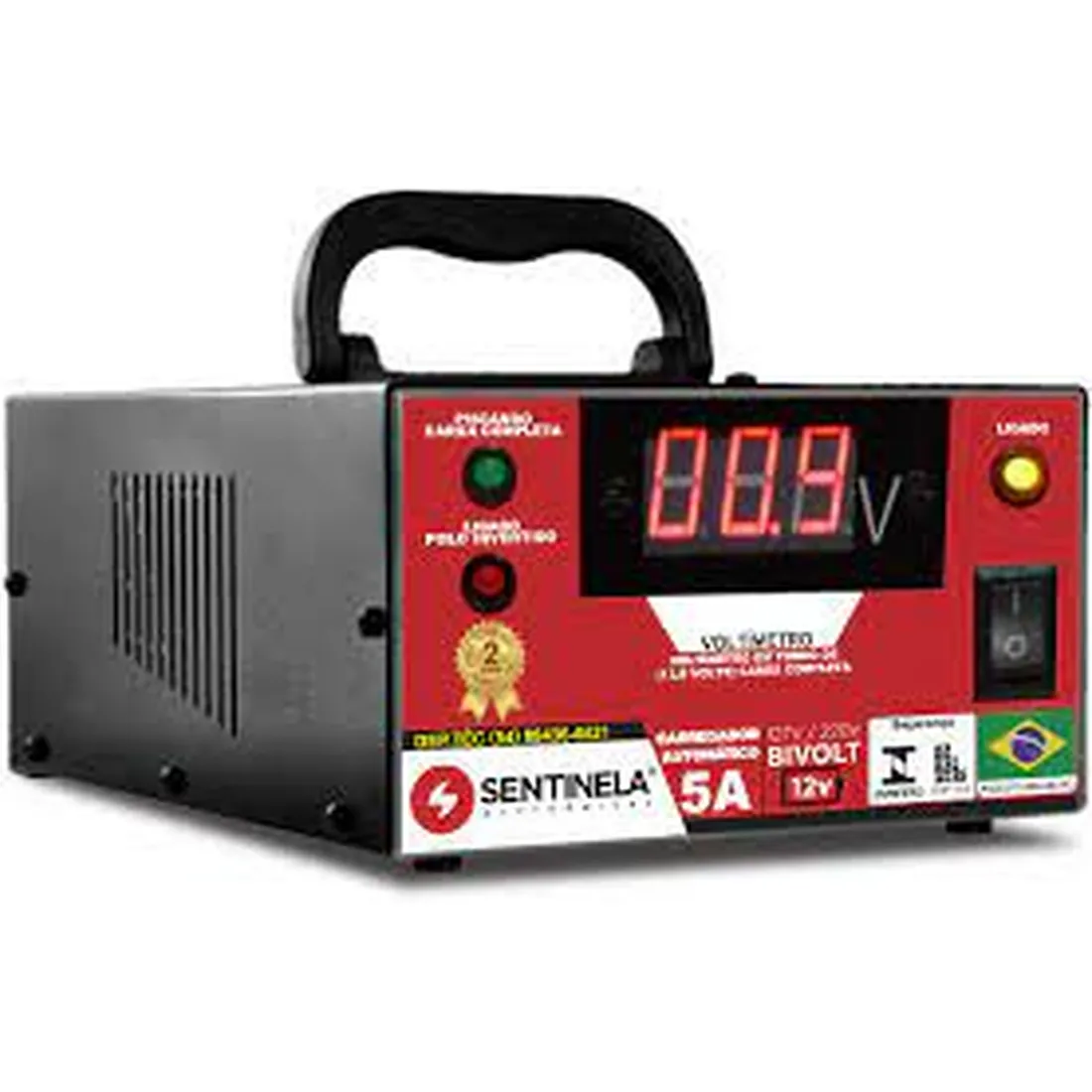CARREGADOR DE BATERIA 5A S/auxiliar 12 V  - SENTINELA CA512