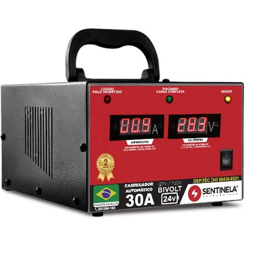 Carregador de bateria 30A S/auxiliar 24V - SENTINELA CAV3024 