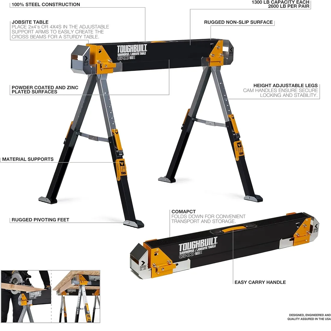 CAVALETE METALICO PROFISSIONAL PORTATIL TB-C700 TOUGHBUILT