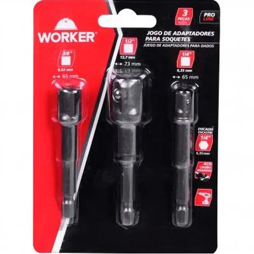 Jogo adaptador para soquetes 3 peças - WORKER