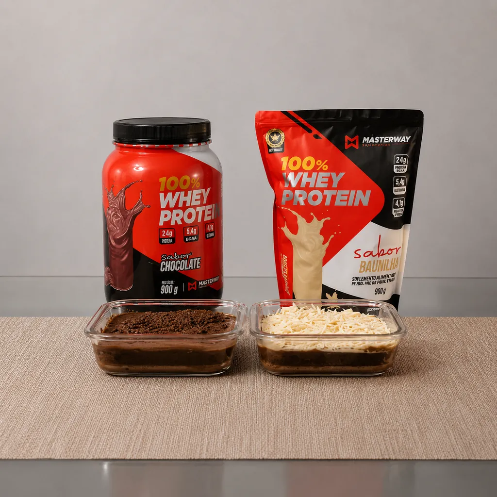 Whey Protein Masterway em pote e refil