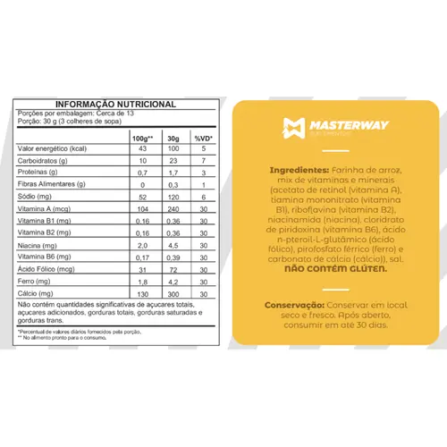 Creme de Arroz Instantâneo 400g - Masterway Suplementos