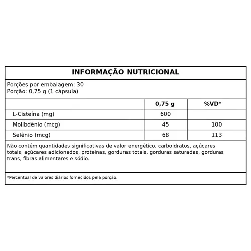 NAC (N-Acetil L-Cisteína) + Selênio + Molibdênio 30 CAPS