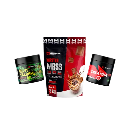 Hipercalórico Master Mass  3kg + Creatina 300g + Pré-treino Heavy Training - KIT HIPERTROFIA BRUTA