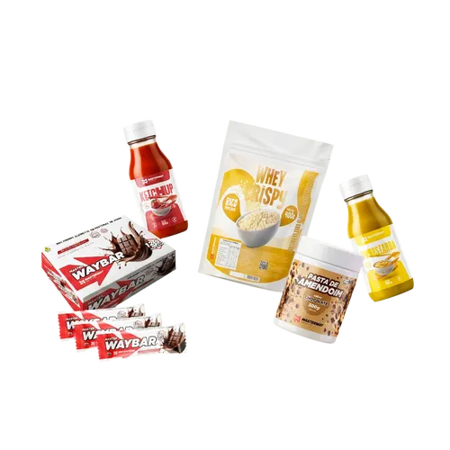 Mostarda Zero + Ketchup Zero + Whey Crispy + Pasta de Amendoim Gourmet + Barra de Proteína - KIT DIETA SEM SOFRÊNCIA