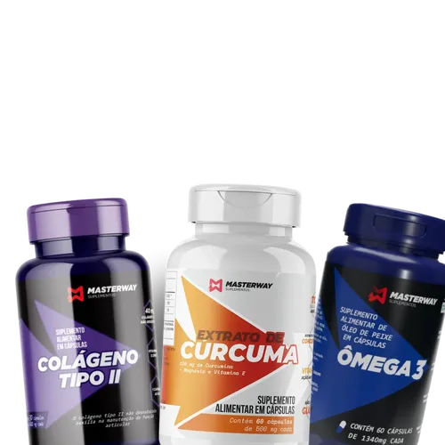Colágeno Tipo II + Ômega 3 + Extrato de Cúrcuma - KIT SAÚDE DAS ARTICULAÇÕES