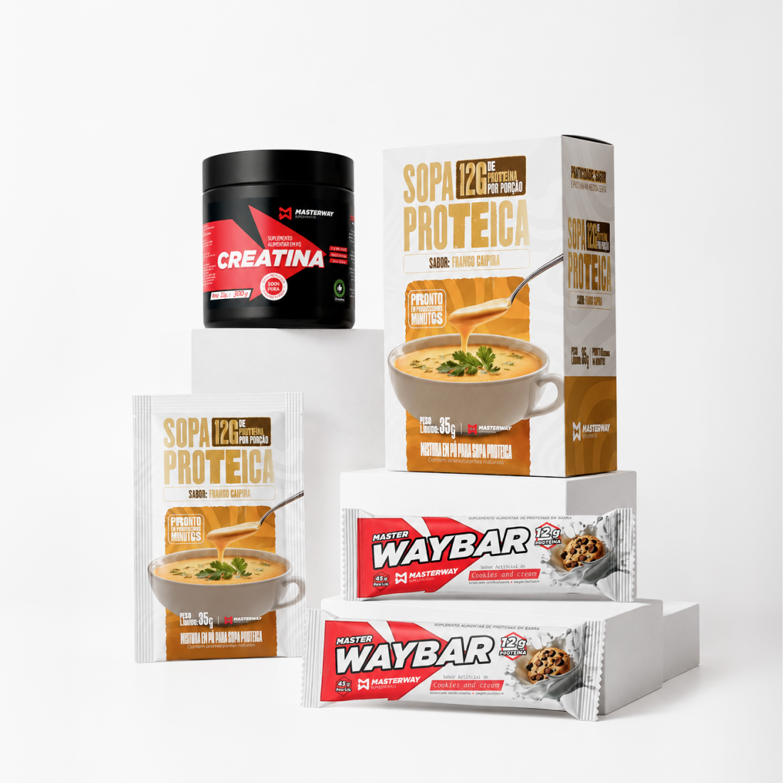 Kit Dia dos Namorados | Creatina 300g + Barrinha de Proteína + Display 10un Sopa Proteica - imagem 1