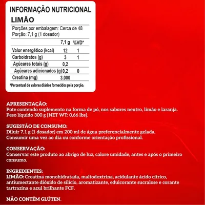 Creatina Carbo Fuel Sabor Limão 300g - Integralmedica