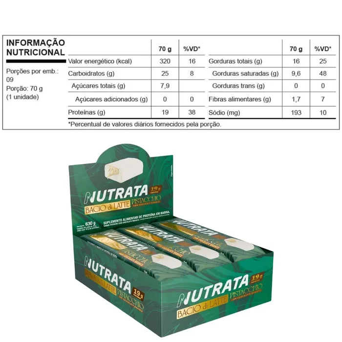 Barra Proteica Nutrata - Sabor Pistache com Chocolate Branco