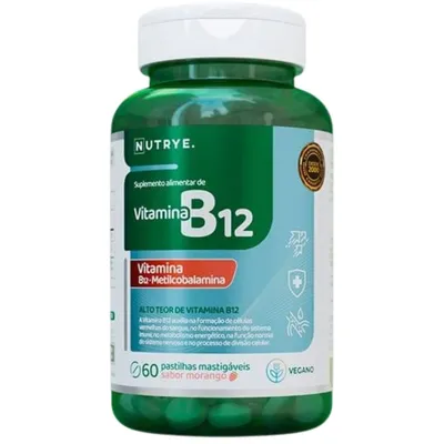VITAMINA B12 - 60 PASTILHAS MASTIGÁVEIS SABOR MORANGO