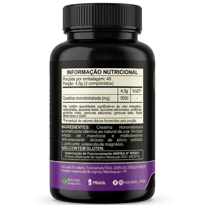 CREATINA MONOHIDRATADA - 90 COMPRIMIDOS SABOR UVA