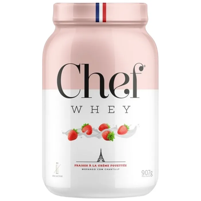 WHEY PROTEIN ZERO LACTOSE CHEFF WHEY 907G - SABOR MORANGO COM CHANTILLY