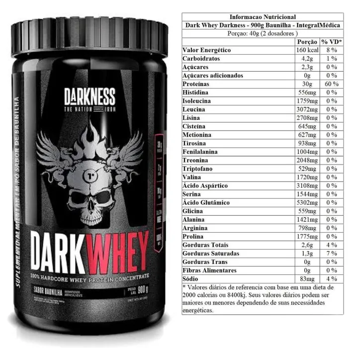 KIT DARK WHEY 900G - SABOR BAUNILHA + CREATINA 300G