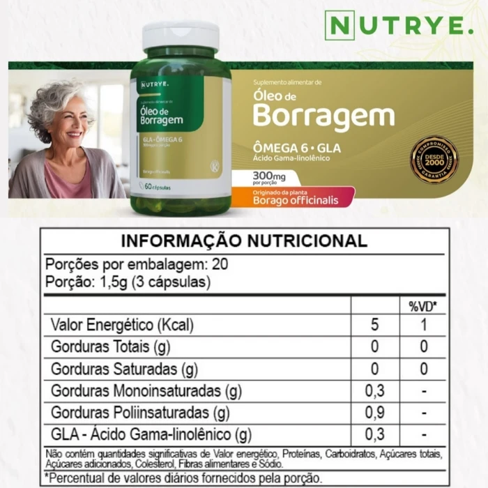 ÓLEO DE BORRAGEM NUTRYE - 60 CÁPSULAS