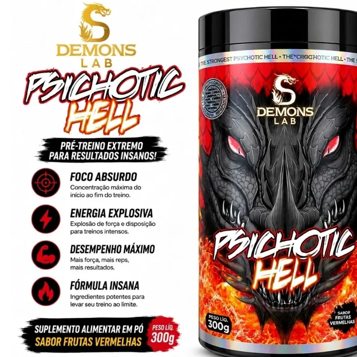 PRÉ TREINO PSICHOTIC HELL 300G SABOR FRUIT PUNCH