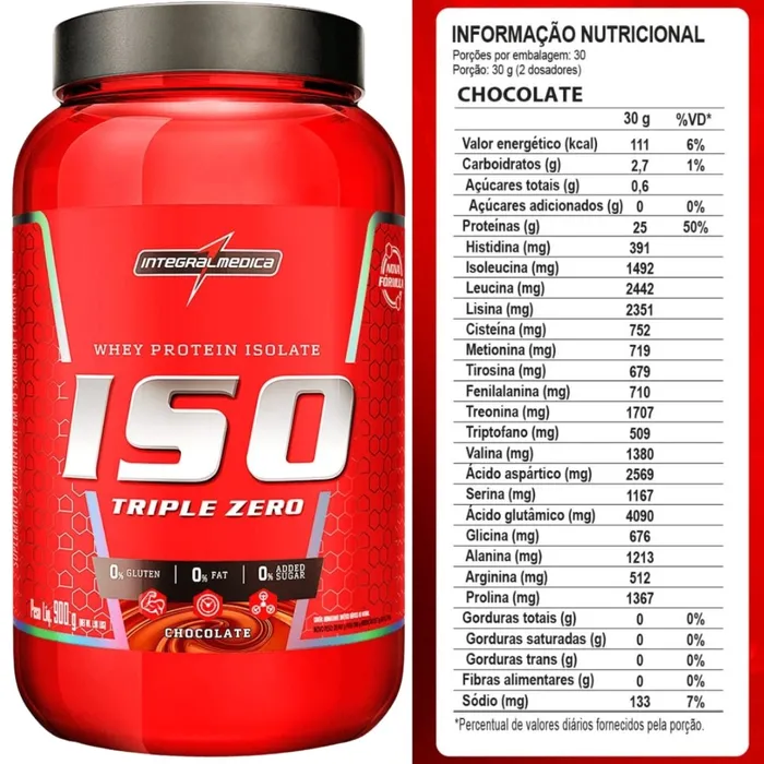 WHEY ISOLADO ISO TRIPLE ZERO 900G - SABOR CHOCOLATE