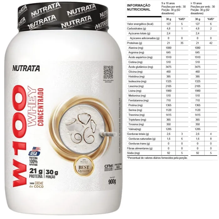 WHEY PROTEIN W100 NUTRATA 900G - SABOR CREME DE CÔCO