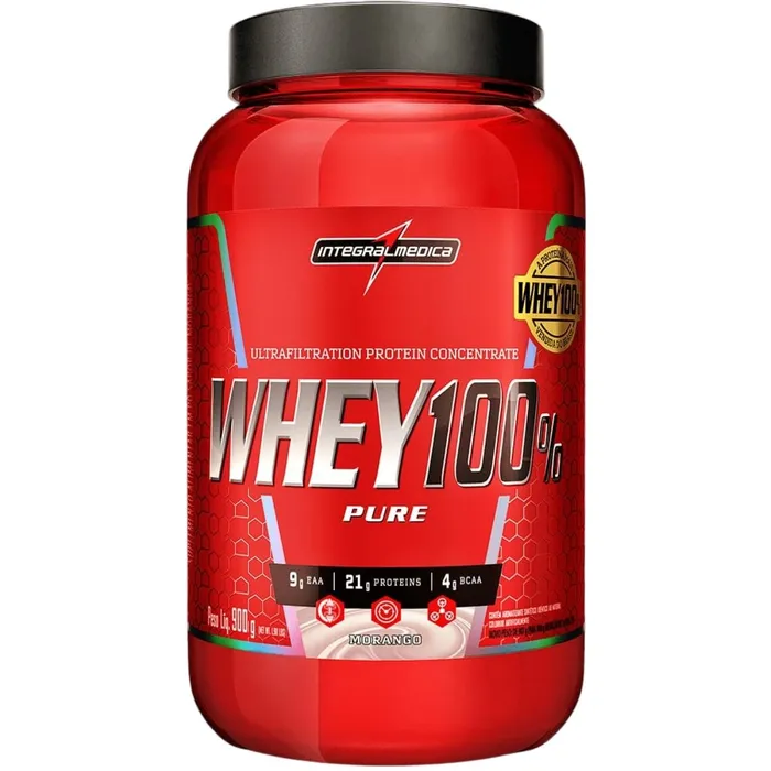WHEY PROTEIN 100% PURE 900G INTEGRALMEDICA- SABOR MORANGO