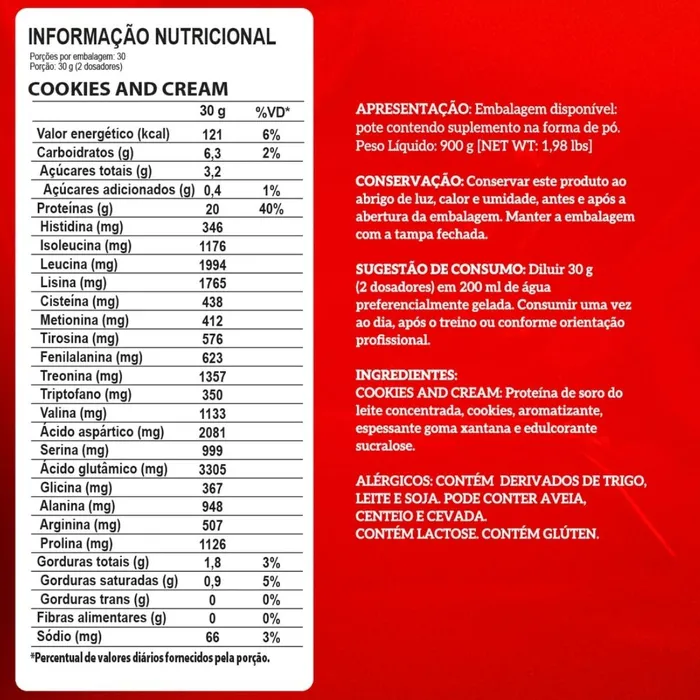 WHEY PROTEIN 100% PURE REFIL 900G INTEGRALMEDICA - SABOR COOKIES AND CREAM
