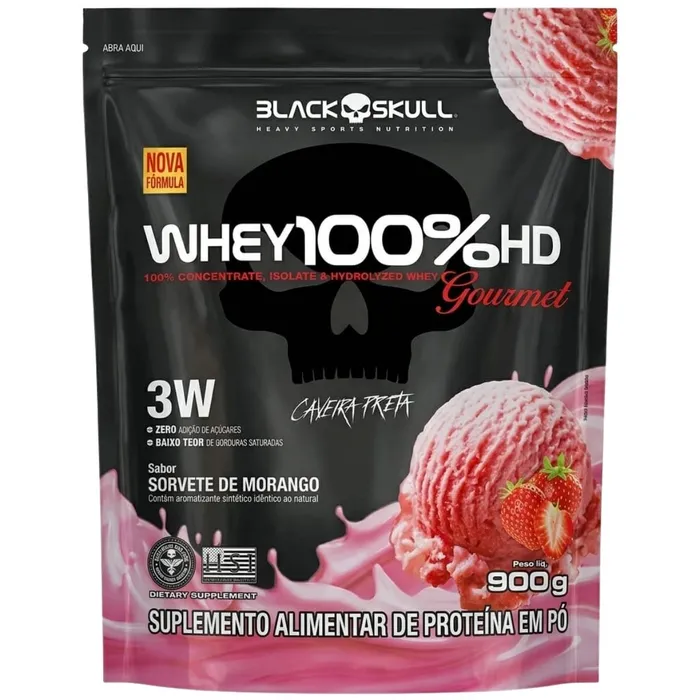 WHEY 100% HD GOURMET 900G - SORVETE DE  MORANGO