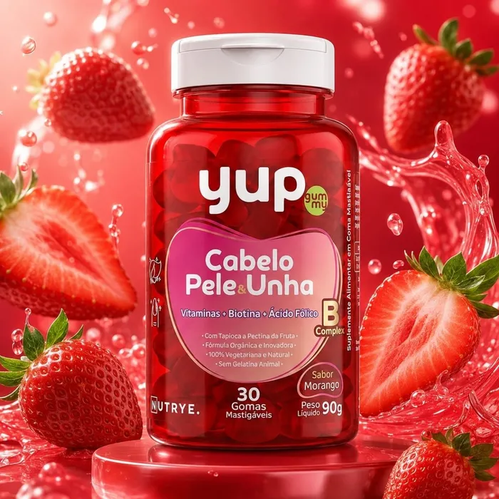 YUP GUMMY CABELO, PELE E UNHA - 30 GOMAS MORANGO