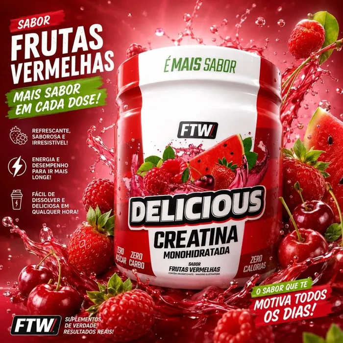 CREATINA MONOHIDRATADA 500G - SABOR FRUTAS VERMELHAS