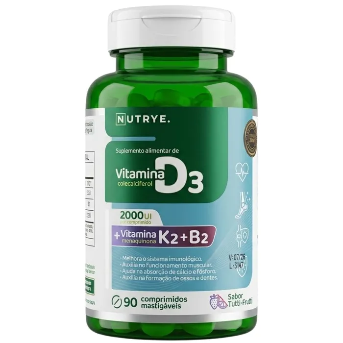 VITAMINA D3 (+K2 + B2) EM COMPRIMIDOS MASTIGÁVEIS