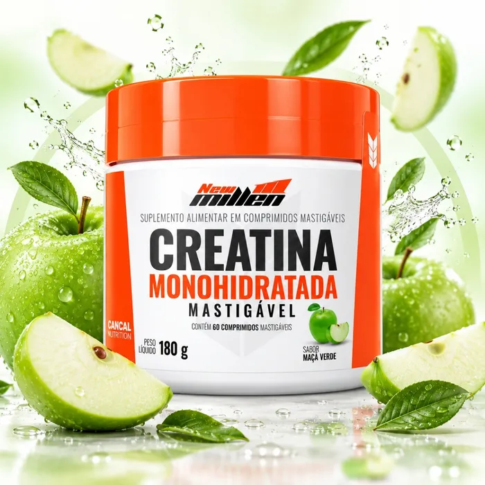 CREATINA EM COMPRIMIDOS MASTIGÁVEIS - SABOR MAÇÃ VERDE