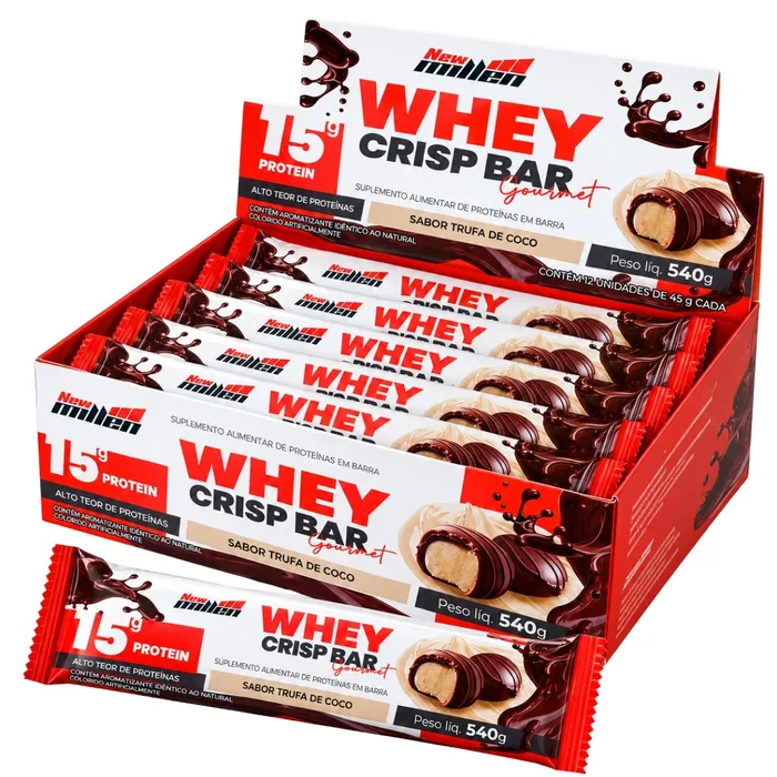 Whey Crisp Bar Gourmet c/ 12 unidades New Millen - Sabor Trufa de Côco