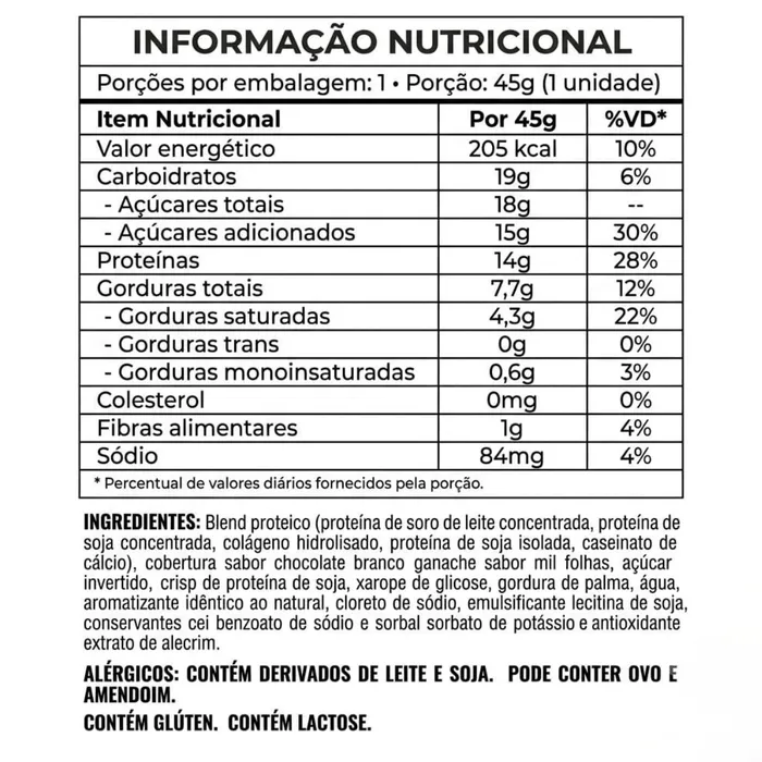 Whey Crisp Bar Gourmet c/ 12 unidades New Millen - Sabor Trufa de Côco